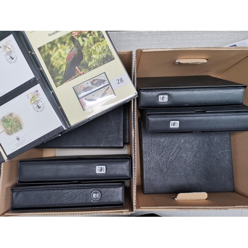 28 - MIXED WORLD.  WORLD WILDLIFE FUND. Collection in 9 black boxed WWF albums with UM sets and FDC's  al... 