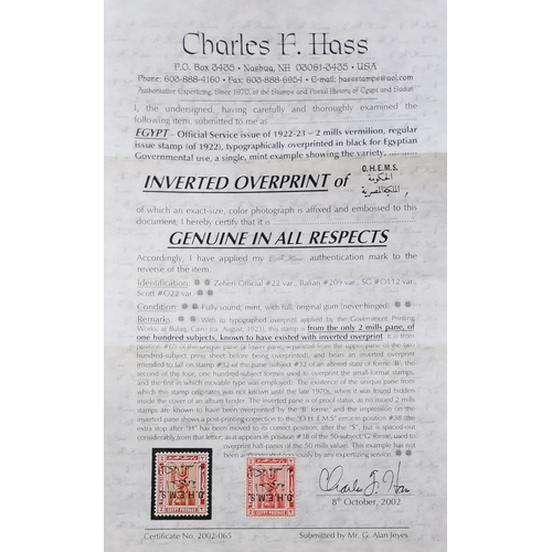 104 - 1922-23 Official 2m with inverted overprint UM. Charles Haas certificate. (1)