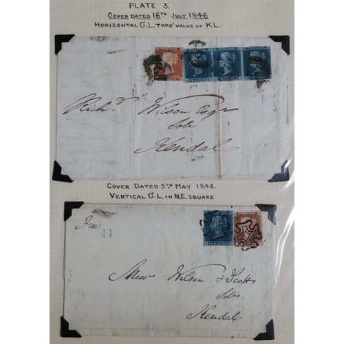 417 - Untidy used collection on leaves  mixed condition with LE 1d reds and 2d blues  1856-8 p.14 1d o.g. ... 