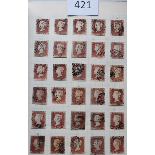 421 - Line Engraved used collection of 1d reds on leaves with 1841 1d (100's)  many 3 or 4 margin with sha... 