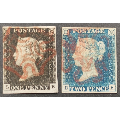 433 - 1840 1d black and 2d blue sound used with margins all round. (2)