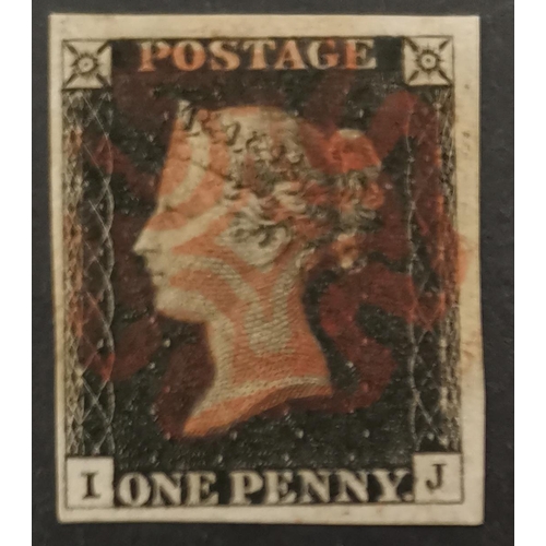 434 - 1840 1d black  Pl.1b  IJ  fine used with fair to large margins and red MC. (1)