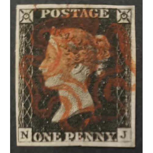 435 - 1840 1d black  Pl.2  NJ  fine used with red MC. (1)