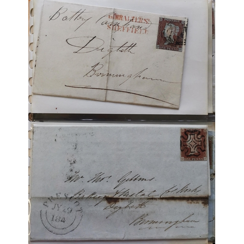 454 - Useful range of mainly 1841 1d reds on covers  incl. no.'s 1  5  6 and 10 in Cross cancels  1d Pl.8 ... 