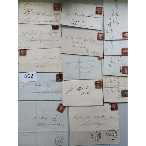 462 - 1841 1d REDS AND 2d BLUES. Range of 1d reds on covers with MC cancels incl. several from black plate... 