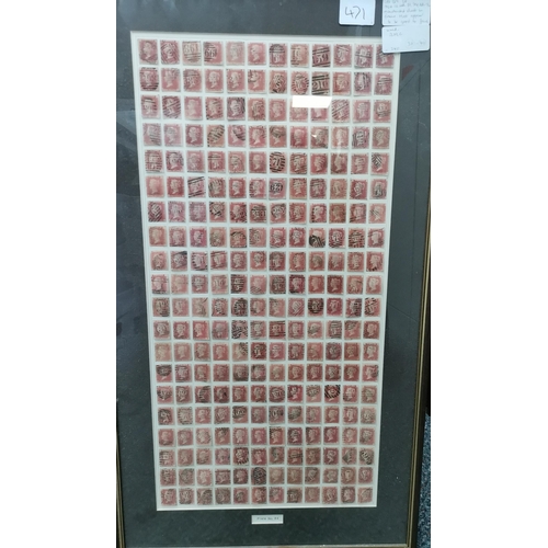 471 - 1864 1d red Pl.84  AA-TL reconstructed sheet in frame. Most appear to be good to fine used. Buyer mu... 