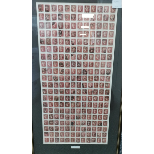 474 - 1864 1d red Pl.192 AA-TL reconstructed sheet in frame. Most appear to be good to fine used. Buyer mu... 