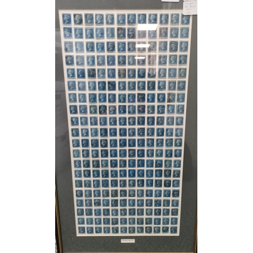 475 - 1858 2d blue  Pl.9  AA-TL reconstructed sheet in frame. Condition appears to be very good to fine. C... 