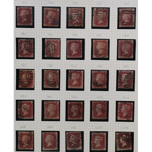 477 - 1864 1d plates apparently complete to Pl.225  used  the plate 225 with some clipped perfs. (151)