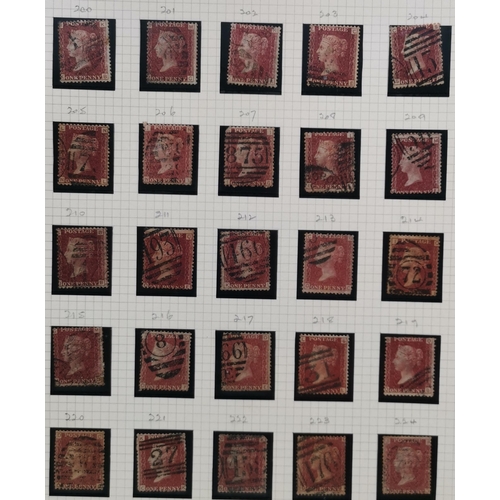 477 - 1864 1d plates apparently complete to Pl.225  used  the plate 225 with some clipped perfs. (151)