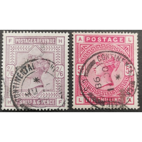 503 - 1883-4 2/6d and 5/- with Continental Night Mail cds's. (2)