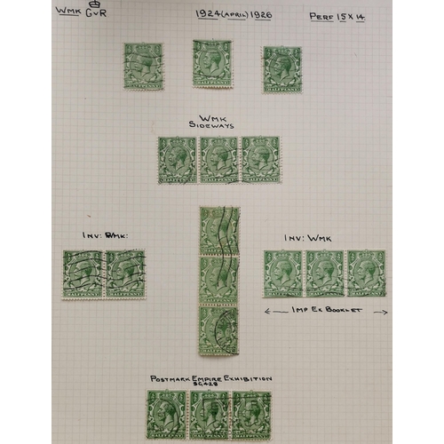 527 - Collection on leaves with 1912-22 range with shades M/o.g. noting 1½d Pencf  p.14 6d  9d olive (2)  ... 