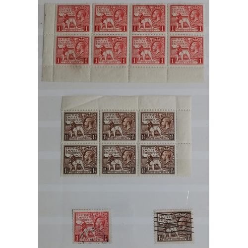 549 - 1924-25 WEMBLEYS. Collection on 2 stocksheets incl. 1924 set in blocks of 4 and 1925 1d block of 8 a... 