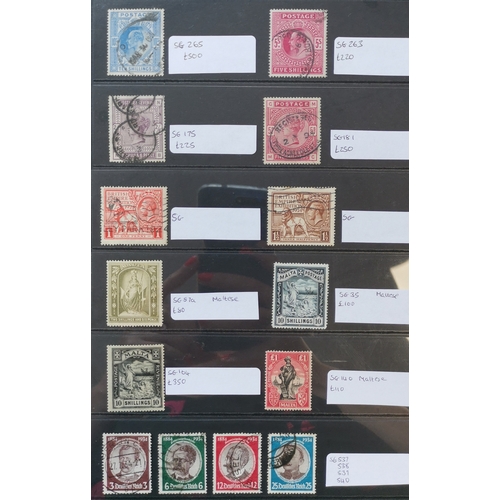 12 - Useful ranges on stocksheets in binder  value in GB from 1840 1d black x 2  KEVII to 10/-  KGV Seaho... 