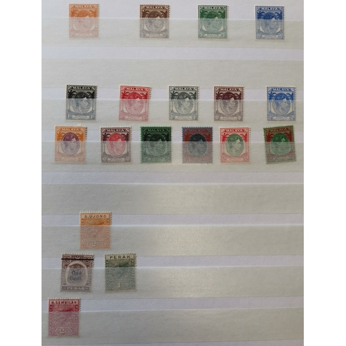 15 - Useful BC ranges in large stockbook  mainly pre-1952  better M incl. Malaysia Straits Settlements KG... 