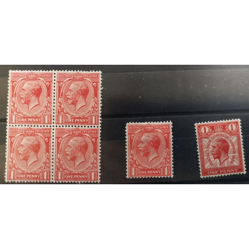 599 - VARIETIES. M or UM unlisted varieties on 1912-24 1d (2 blocks of 4)  1924-6 1d  and 1929 PUC 1d sing... 