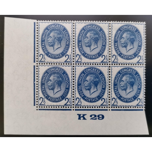 609 - 1929 PUC to 2½d in UM K29 corner control blocks of 6  one x 1d with broken wreath variety. (4 blocks... 