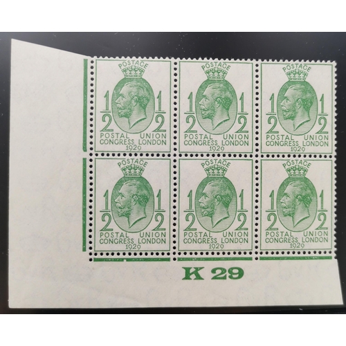 609 - 1929 PUC to 2½d in UM K29 corner control blocks of 6  one x 1d with broken wreath variety. (4 blocks... 