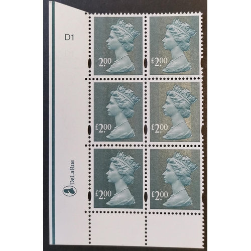 660 - 2003 £2 deep blue-green UM corner cylinder block of 6  one with 