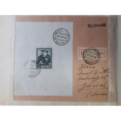 97 - Oddments in small stockbook incl. 3 early French stamps  and covers/cards incl. one with Belgium 193... 