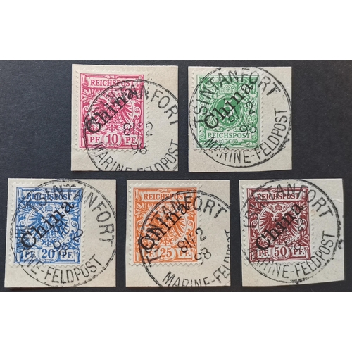 141 - GERMANY.  (P.O.'S IN CHINA) 1898  (March-June) 5pf to 50pf each FU on separate piece with TSINTANFOR... 