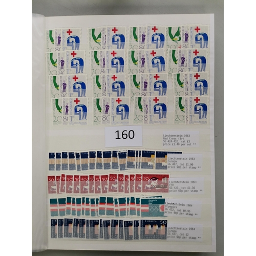 160 - LIECHTENSTEIN.  1959-1973 duplicated UM stock (few used) of up to 16 of each  complete sets and issu... 