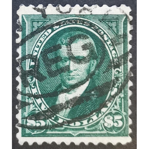 188 - UNITED STATES OF AMERICA.  1894-95 $5 deep green no wmk  very good used. SG266. Cat. £3 250. (1)