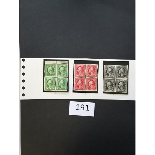 191 - UNITED STATES OF AMERICA.  1912-14 1c to 30c with extra 8c shade  all in fresh M blocks of 4 (most s... 