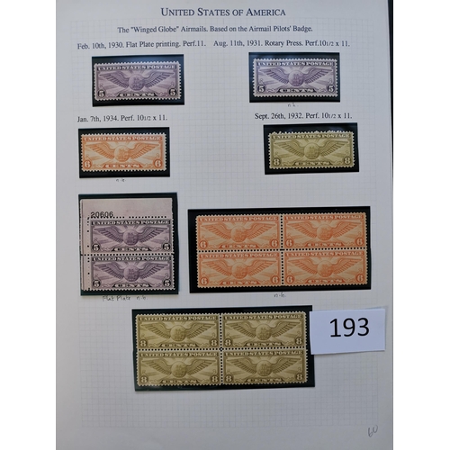 193 - UNITED STATES OF AMERICA.  1922-1944 M or UM clean collection on leaves incl. 1923 Air set with extr... 