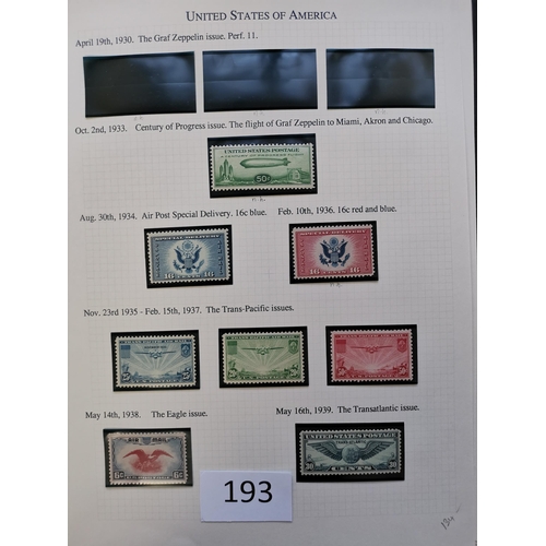 193 - UNITED STATES OF AMERICA.  1922-1944 M or UM clean collection on leaves incl. 1923 Air set with extr... 