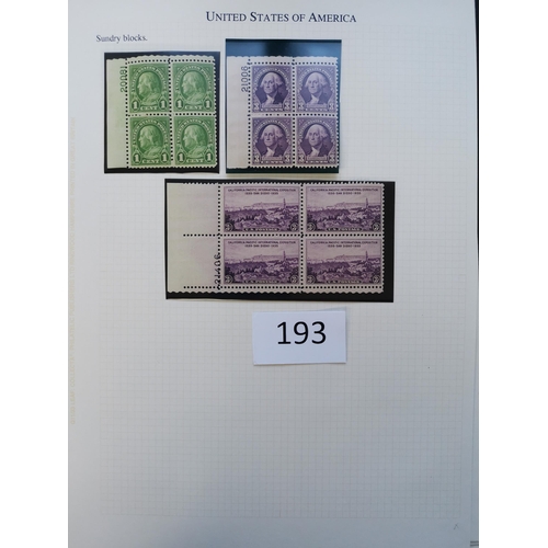 193 - UNITED STATES OF AMERICA.  1922-1944 M or UM clean collection on leaves incl. 1923 Air set with extr... 