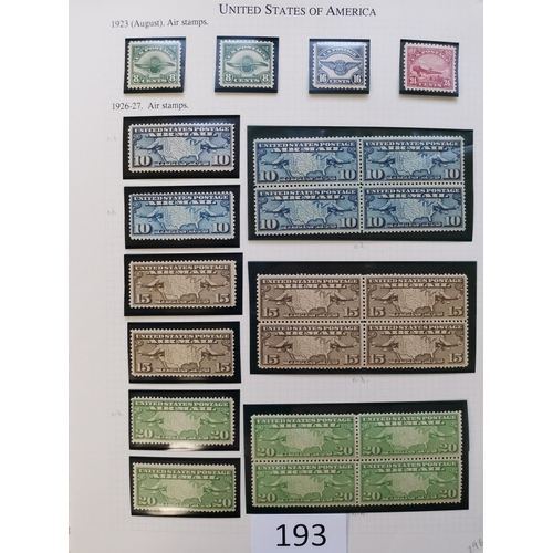 193 - UNITED STATES OF AMERICA.  1922-1944 M or UM clean collection on leaves incl. 1923 Air set with extr... 