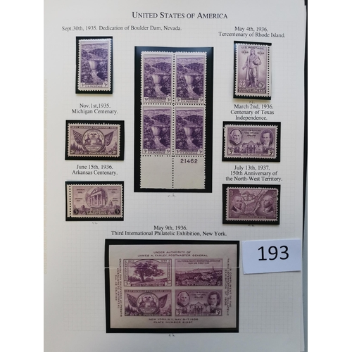 193 - UNITED STATES OF AMERICA.  1922-1944 M or UM clean collection on leaves incl. 1923 Air set with extr... 