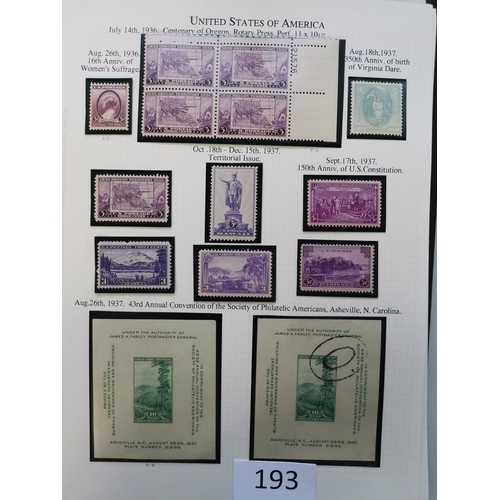 193 - UNITED STATES OF AMERICA.  1922-1944 M or UM clean collection on leaves incl. 1923 Air set with extr... 