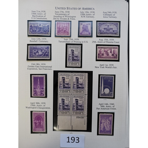 193 - UNITED STATES OF AMERICA.  1922-1944 M or UM clean collection on leaves incl. 1923 Air set with extr... 