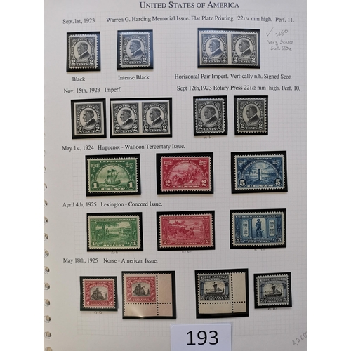 193 - UNITED STATES OF AMERICA.  1922-1944 M or UM clean collection on leaves incl. 1923 Air set with extr... 