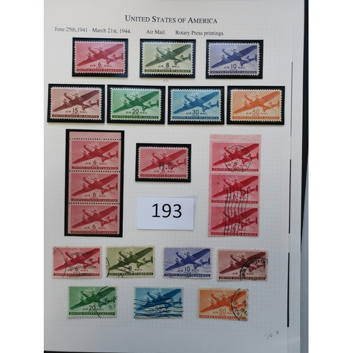 193 - UNITED STATES OF AMERICA.  1922-1944 M or UM clean collection on leaves incl. 1923 Air set with extr... 