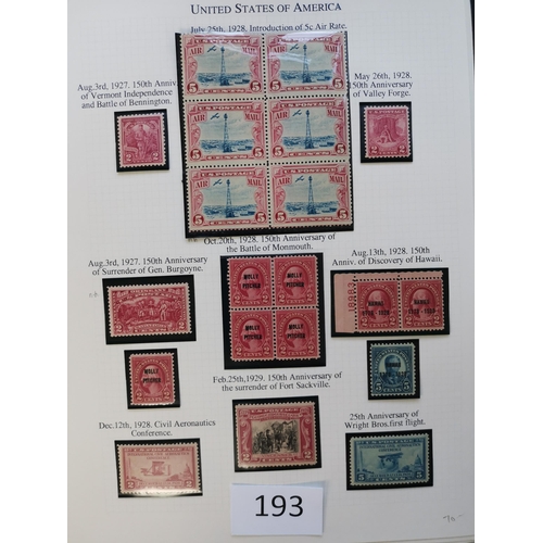 193 - UNITED STATES OF AMERICA.  1922-1944 M or UM clean collection on leaves incl. 1923 Air set with extr... 