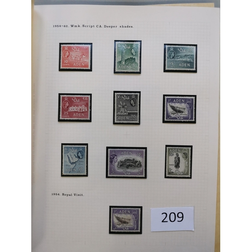 209 - ADEN.  Collection of QE Aden and States M or UM on leaves incl. 1953-63 to 20/- (both)  1964-5 to 2/... 