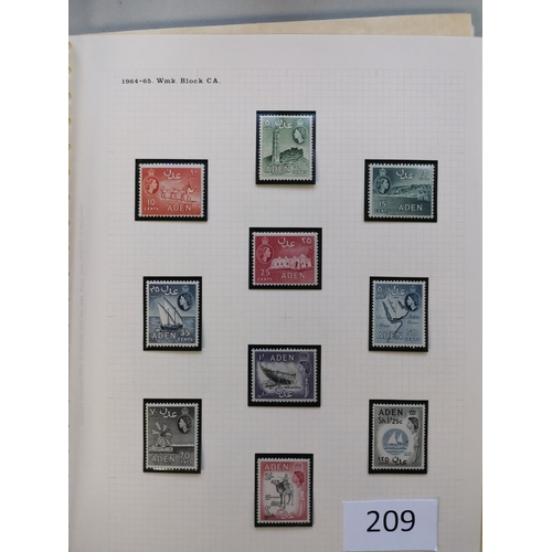 209 - ADEN.  Collection of QE Aden and States M or UM on leaves incl. 1953-63 to 20/- (both)  1964-5 to 2/... 