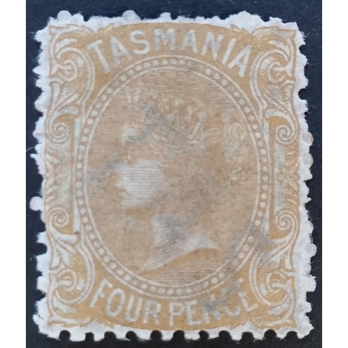 223 - AUSTRALIA.  TASMANIA. 1871-78 p.12 4d buff M. Usual ragged perfs. SG153. Cat. £350. (1)