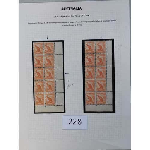 228 - AUSTRALIA.  1949 ½d orange  2 UM blocks of 10  both showing 'Sky Retouch' SG228b  3rd block of 14 sh... 