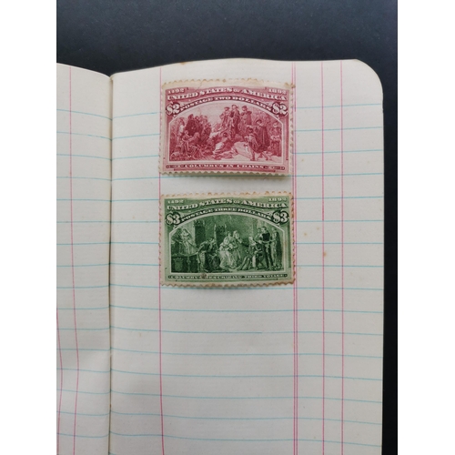 26 - MIXED WORLD.  Small old exercise book with USA 1893 Columbus set to $5 unused (v. small part gum wit... 