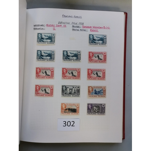 302 - FALKLAND IS.  Late QV-QE M collection in 3 volumes  with 1912-20 range to 1/- with shades  3/-  1933... 