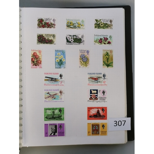 307 - FALKLAND IS.  QE fine used collection on leaves with defin sets noting 1960 Birds  Flowers sets  com... 