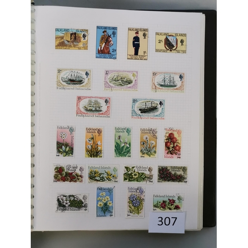 307 - FALKLAND IS.  QE fine used collection on leaves with defin sets noting 1960 Birds  Flowers sets  com... 