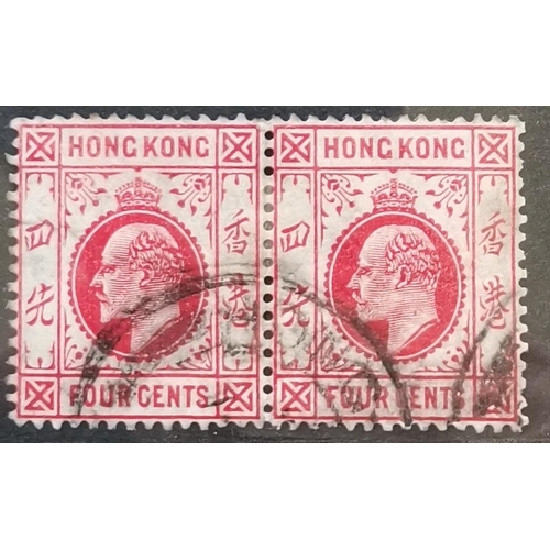 329 - HONG KONG.  1907-11 4c carmine-red horizontal used pair with inv. wmks. 2022 RPS certificate stating... 