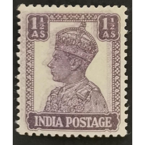 334 - INDIA.  1940-43 1½a dull violet showing double impression UM. 2022 RPS certificate stating 'genuine ... 