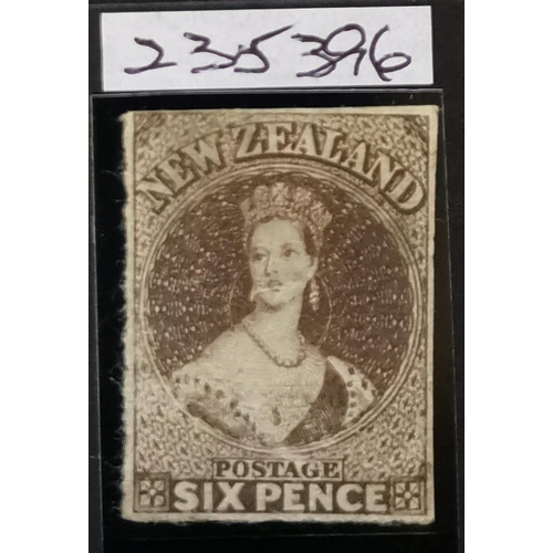 375 - NEW ZEALAND.  1862-63 6d black-brown  pelure paper  unused. Slight surface abrasions  hardly detract... 