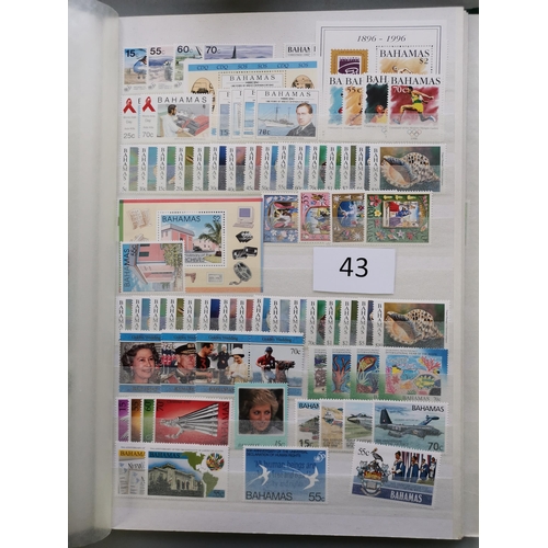 43 - MIXED WORLD.  Mainly UM QE BC collection on stocksheets  much c.1980's  1990's  incl. Antigua  Baham... 